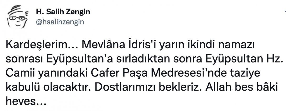 Yazar ve şair Mevlana İdris Zengin hayatını kaybetti