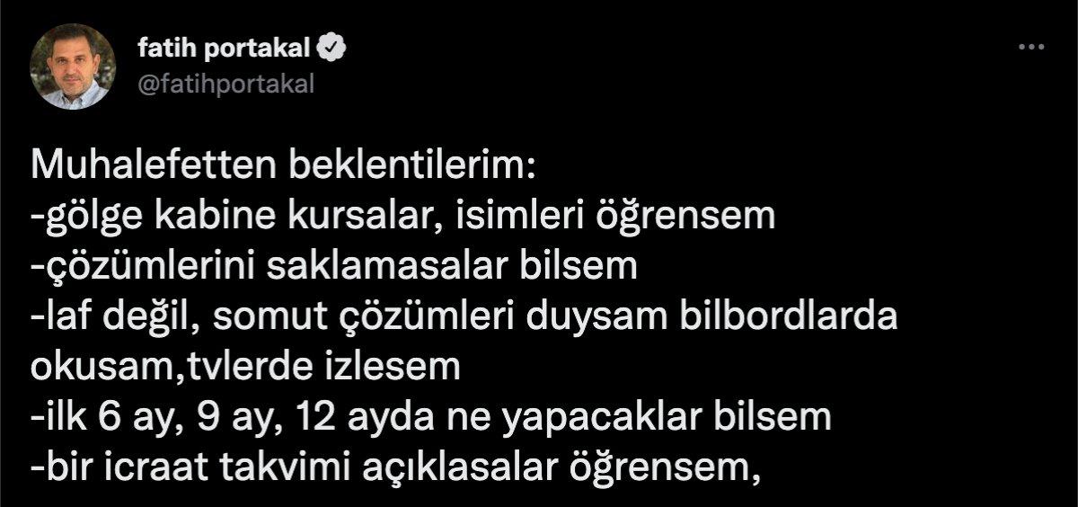 Fatih Portakal muhalefetten beklentilerini açıkladı