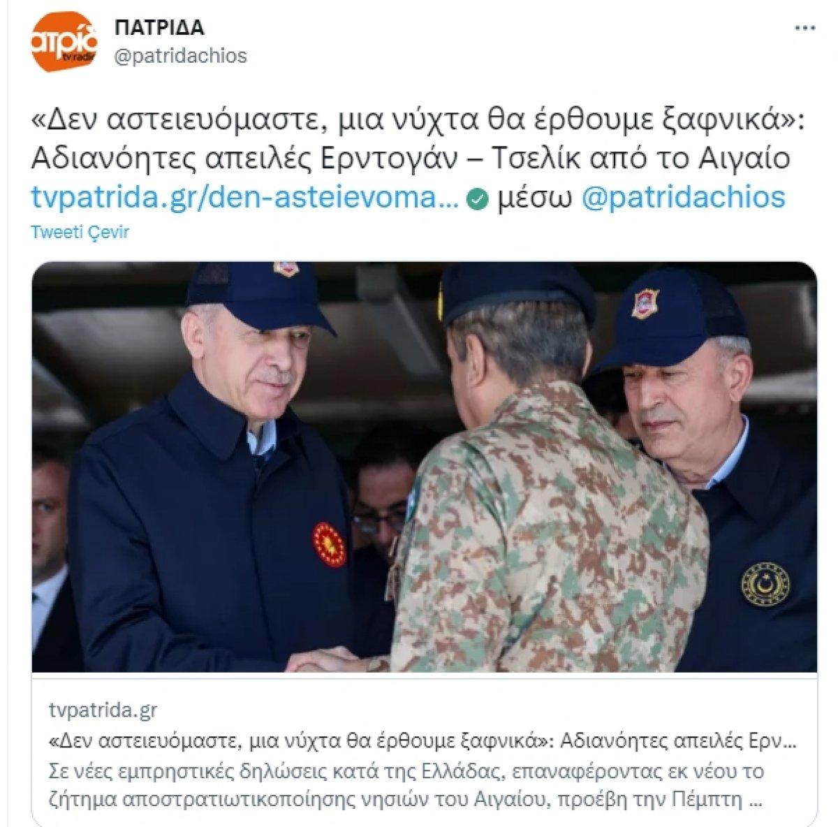 Cumhurbaşkanı Erdoğan'ın uyarısı Yunan medyasında