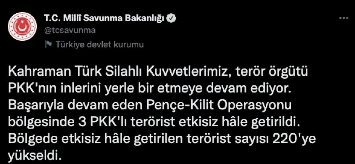 Pençe Kilit bölgesinde 3 PKK'lı öldürüldü