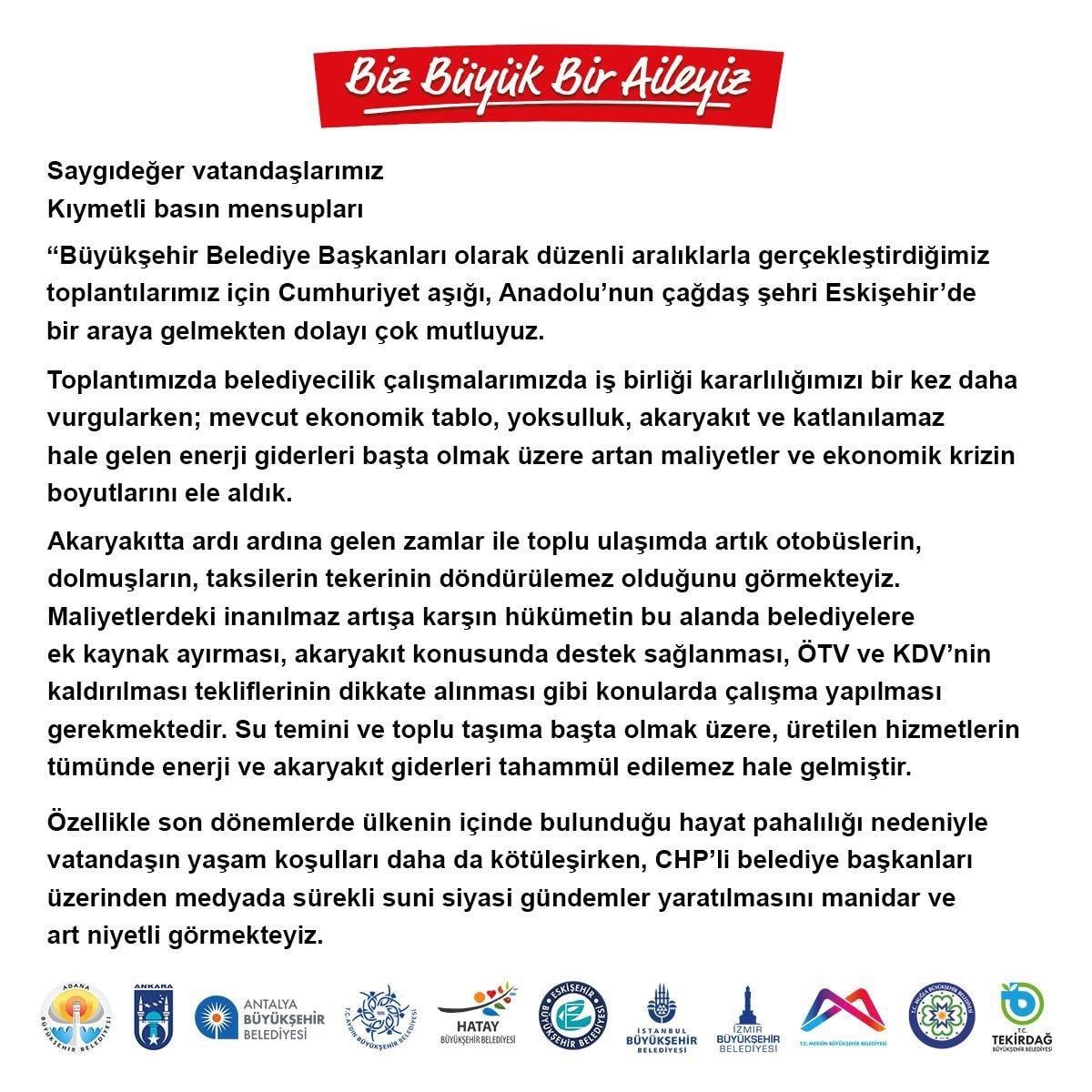 CHP'li başkanlar ortak bildiri yayınladı