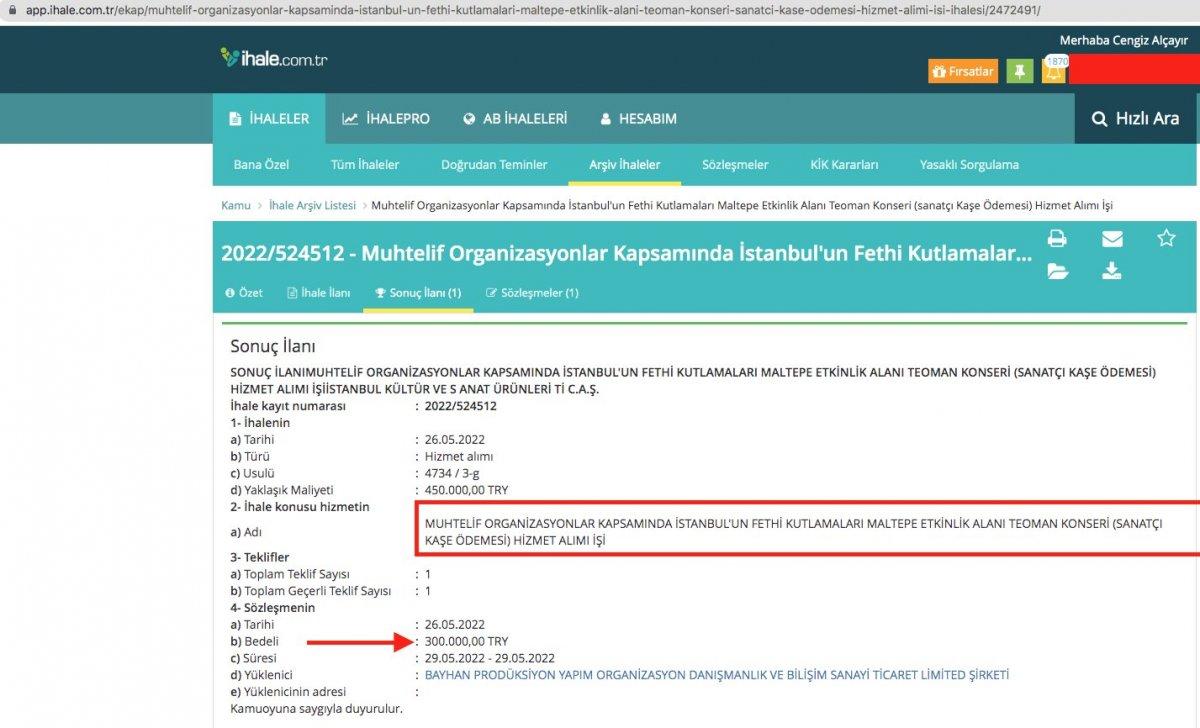 İBB, tek konser için Teoman'a 300 bin lira ödedi