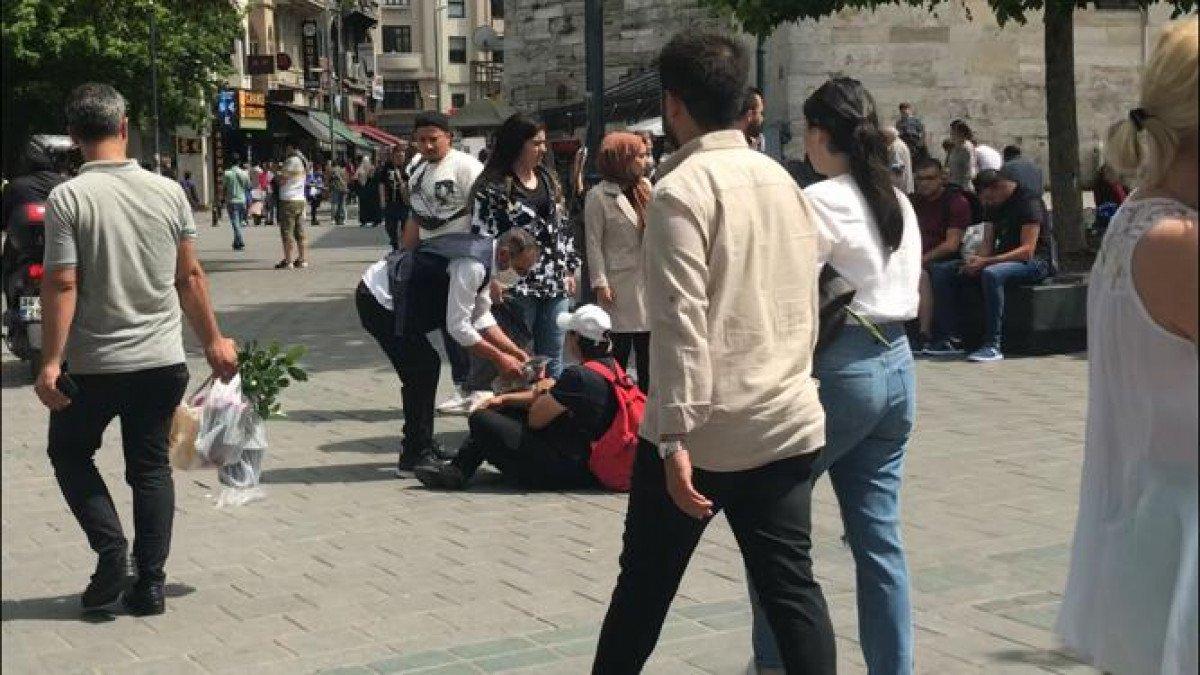 Fatih’te kadını darbeden saldırgana kafa attı