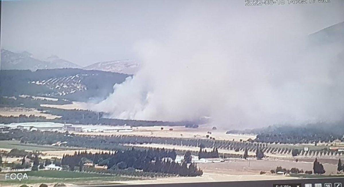 Foça'da çıkan orman yangınına müdahale