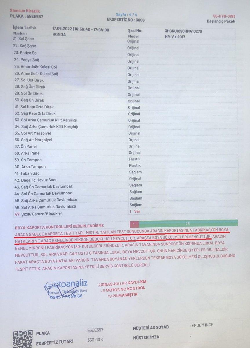 Samsun'da sıfır alınan araç, fabrikadan hatalı çıktı