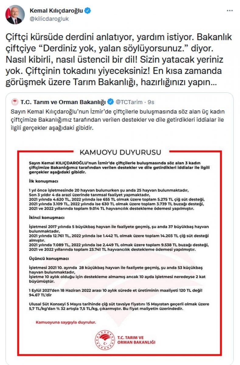 Kemal Kılıçdaroğlu'ndan Tarım ve Orman Bakanlığı'na ziyaret sinyali