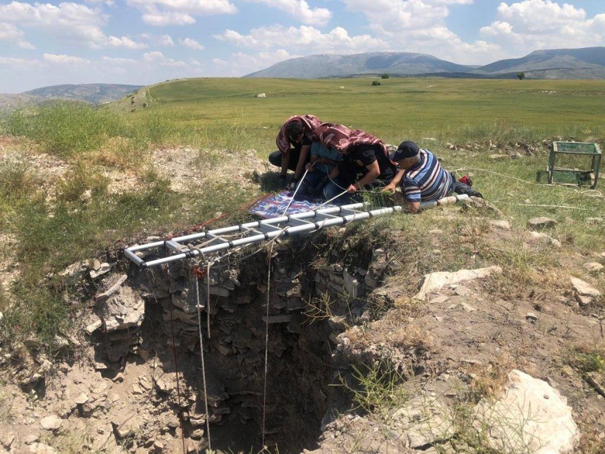 Konya'da definecilerin kazdığı kuyuya düşen kuzu kurtarıldı