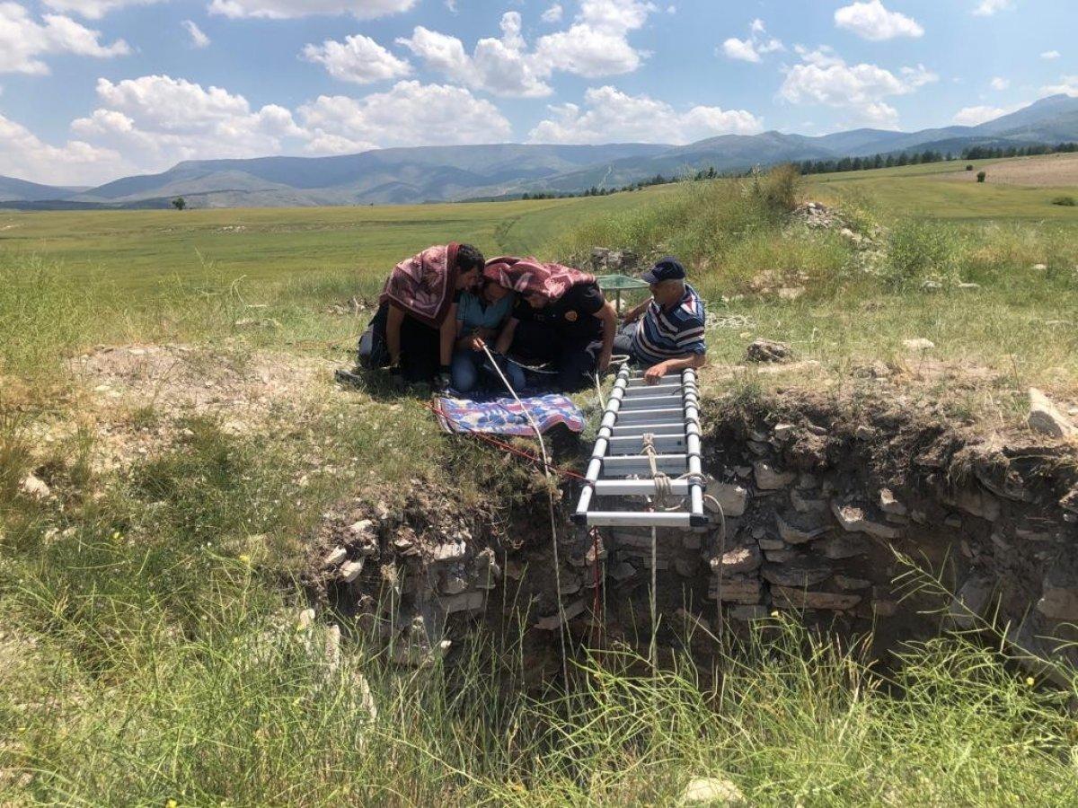 Konya'da definecilerin kazdığı kuyuya düşen kuzu kurtarıldı