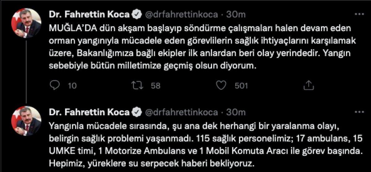 Fahrettin Koca'dan Marmaris yangını açıklaması