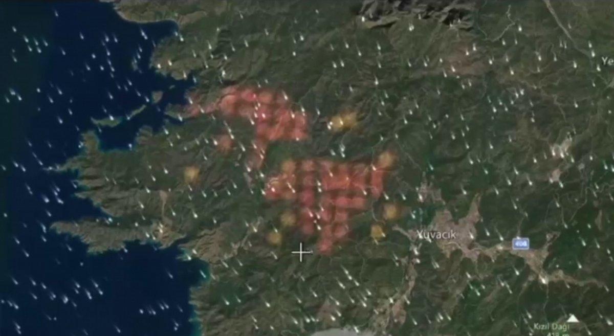 Marmaris yangınının uydu görüntüleri