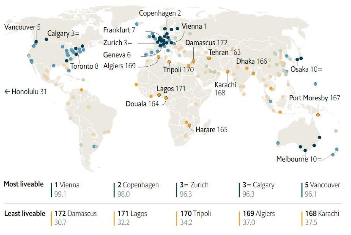 Dünyanın en yaşanabilir şehirleri listesi belli oldu