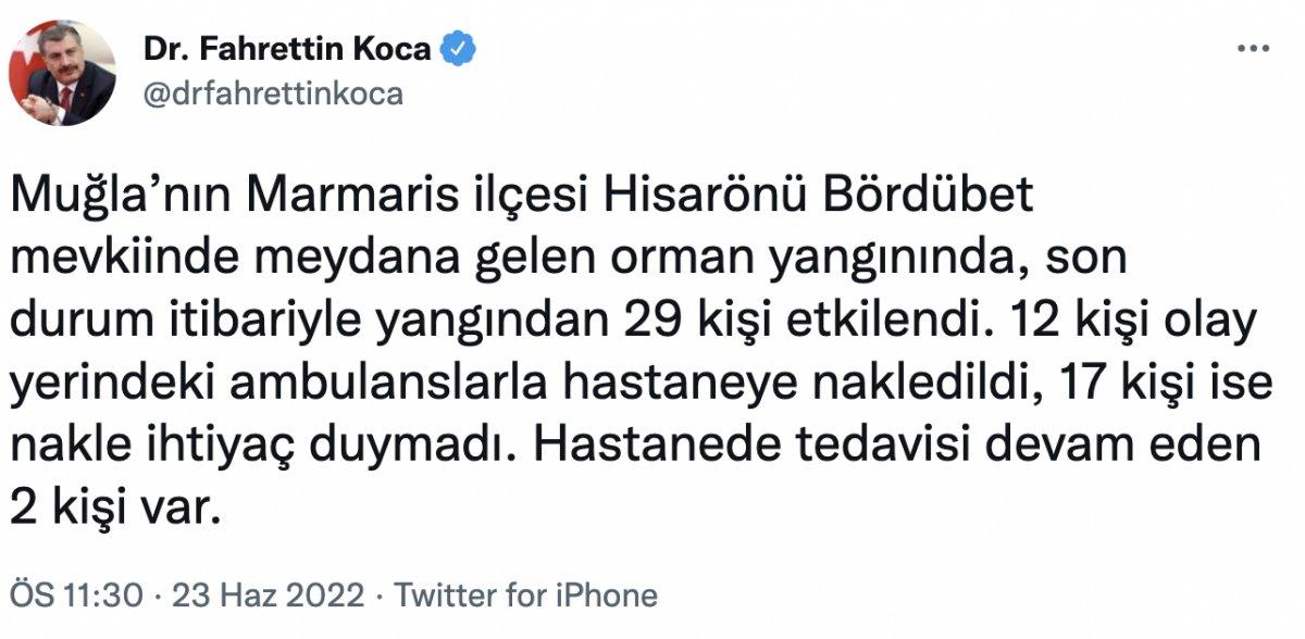 Sağlık Bakanı Koca: Marmaris'teki yangında 29 kişi etkilendi
