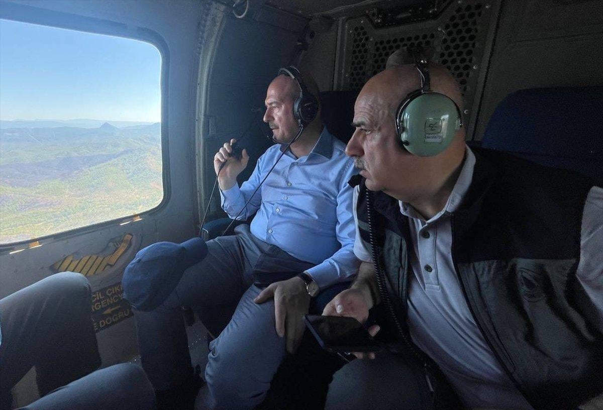 Süleyman Soylu ve Vahit Kirişci, yangın bölgesini inceledi