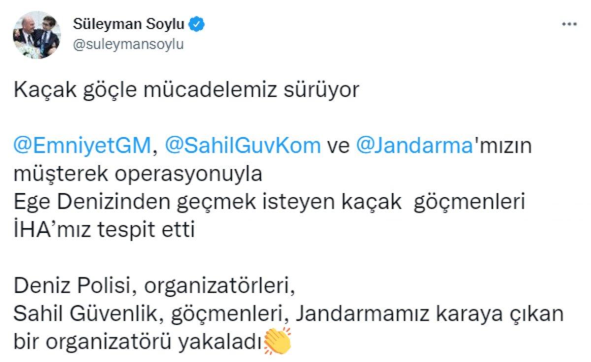 Süleyman Soylu, İHA ile tespit edilen kaçak göçmenlerin görüntülerini paylaştı