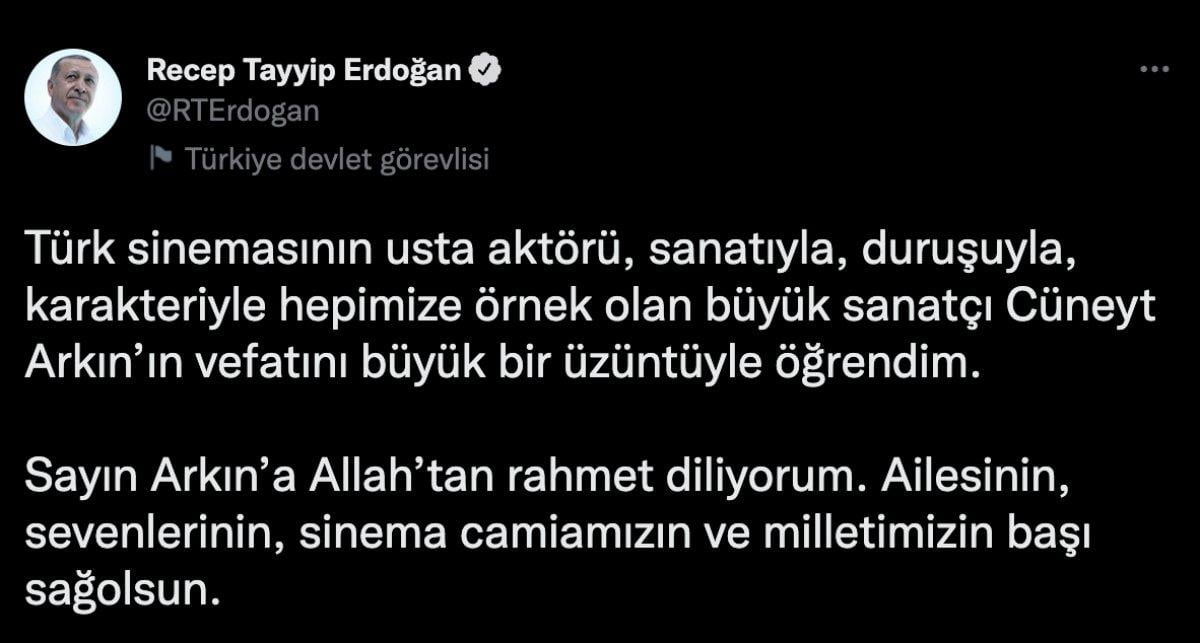 Cumhurbaşkanı Erdoğan'dan Cüneyt Arkın için taziye mesajı