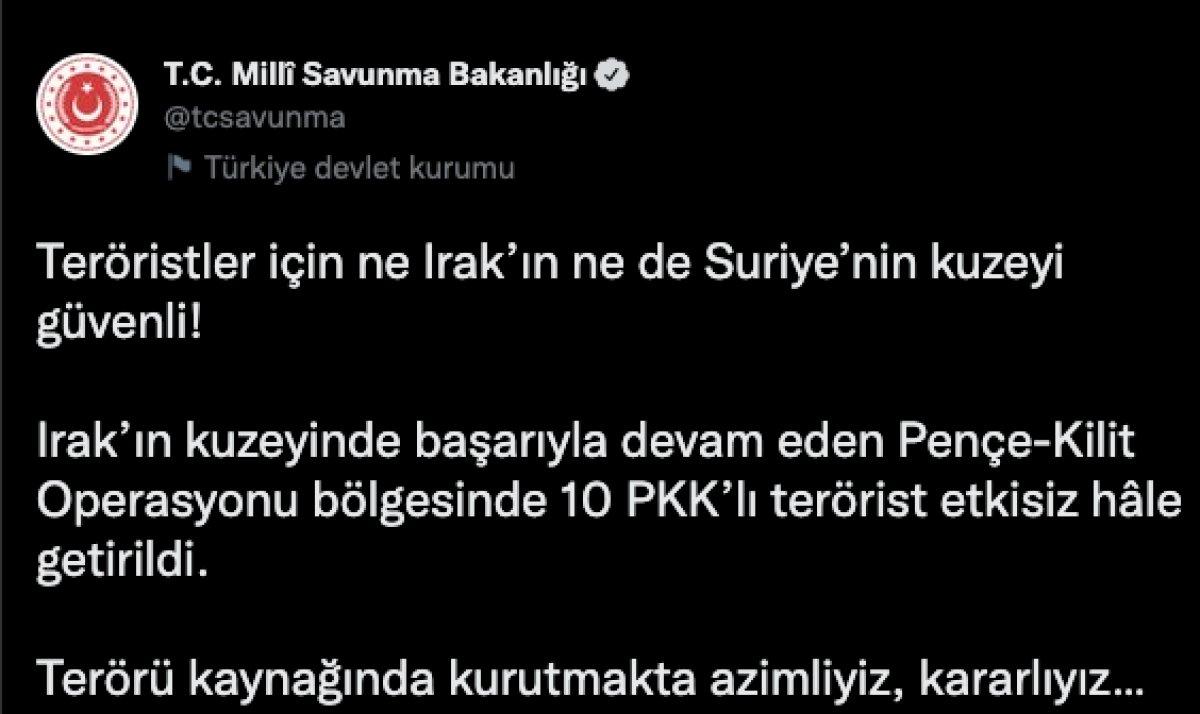 Pençe Kilit operasyon bölgesinde 10 terörist öldürüldü