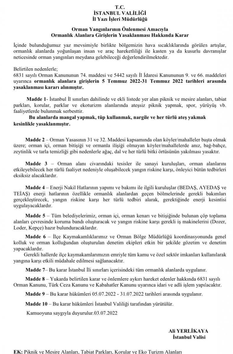 İstanbul'da ormanlara giriş yasaklandı