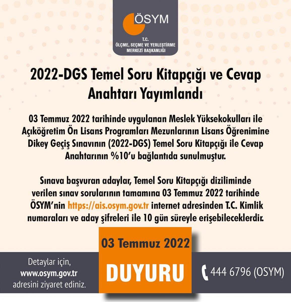 DGS soruları ve cevap anahtarları yayımlandı