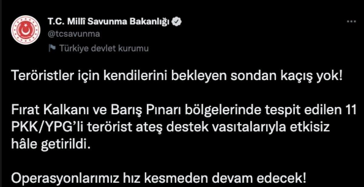 MSB: 11 terörist öldürüldü