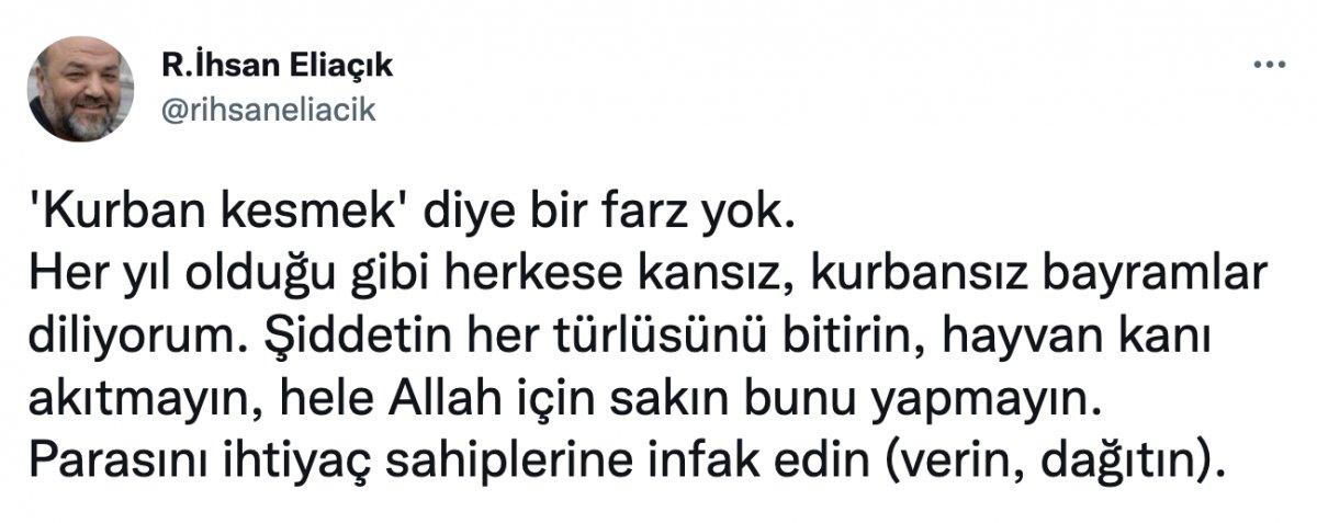 İhsan Eliaçık'tan tartışılan kurban bayramı tweeti