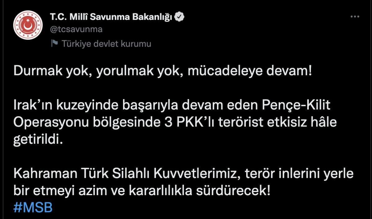 MSB: 3 PKK’lı terörist yakalandı