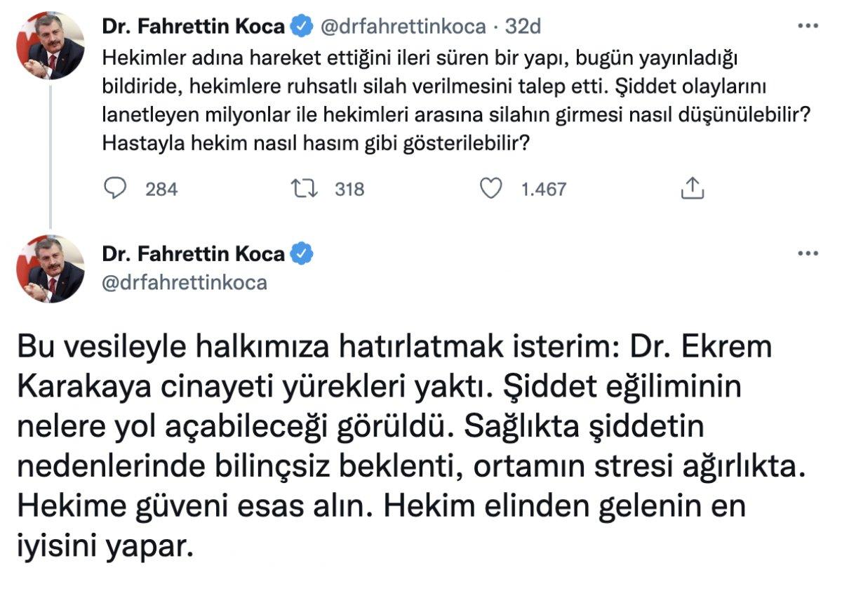 Fahrettin Koca'dan doktorlara silah verilmesi talebine tepki
