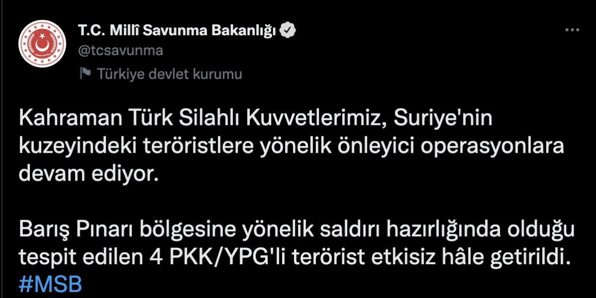 MSB: Barış Pınarı bölgesine 4 terörist yakalandı