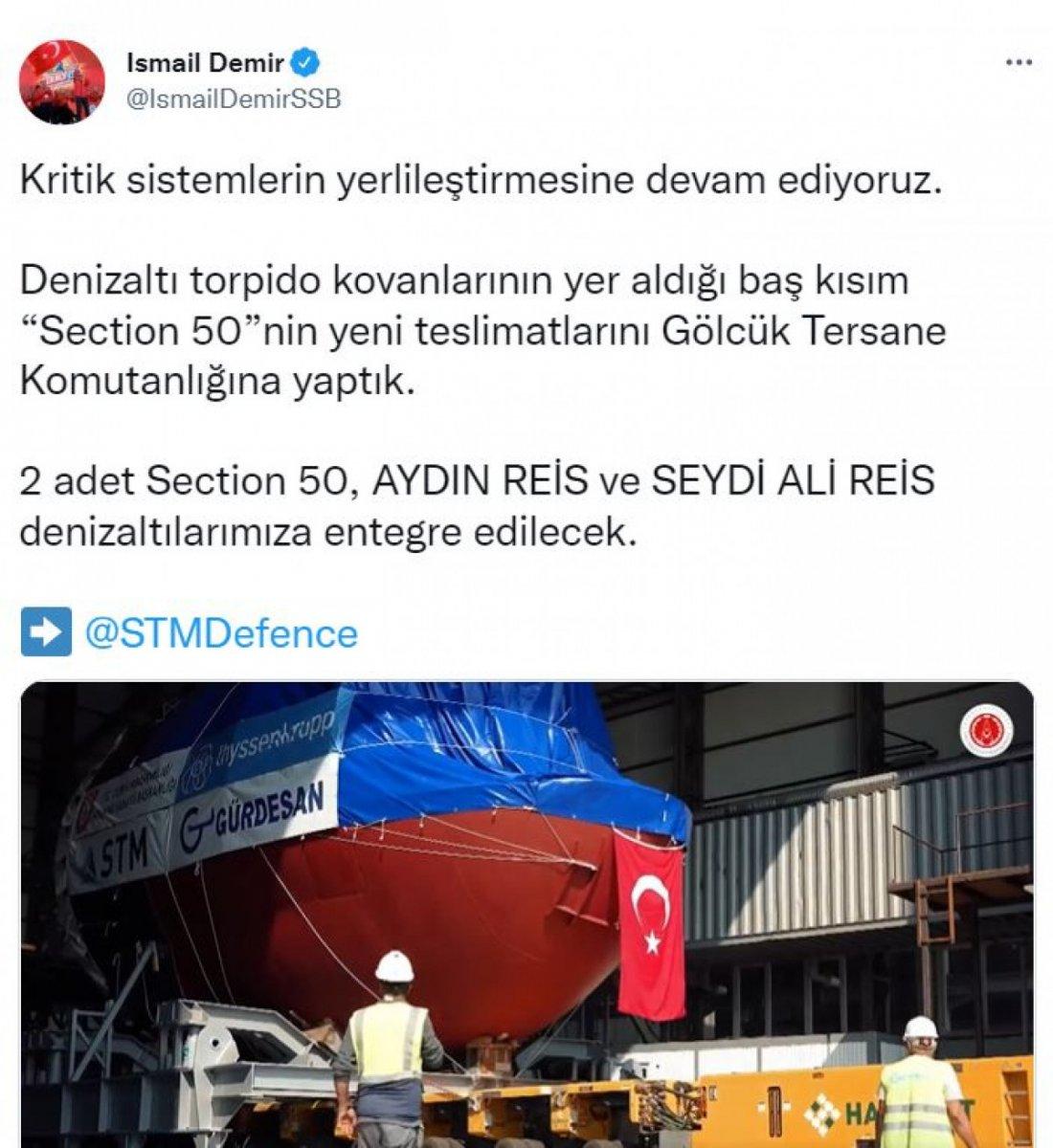 Reis sınıfı denizaltılar için yeni Section 50 teslimatı yapıldı