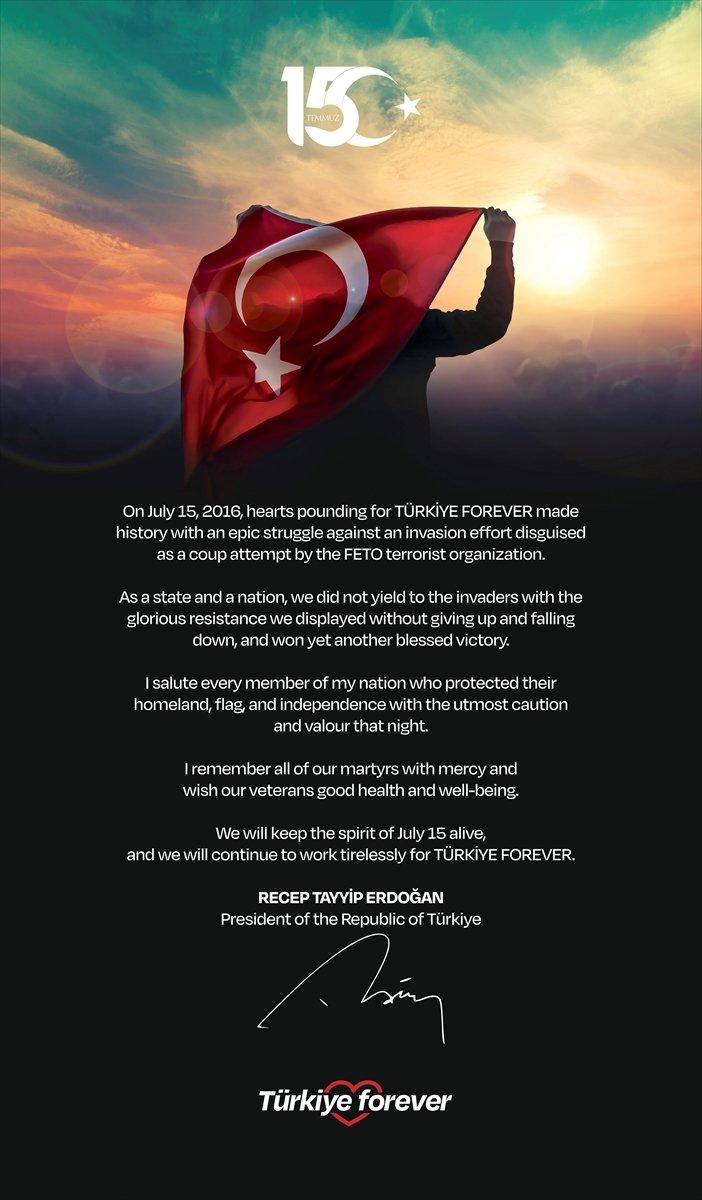 Cumhurbaşkanı Erdoğan'ın 15 Temmuz anma ilanı: İşgalcilere geçit vermedik