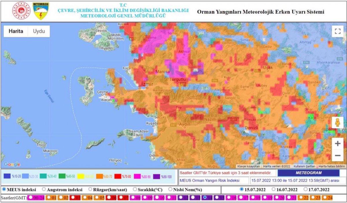 İzmir için orman yangını uyarısı
