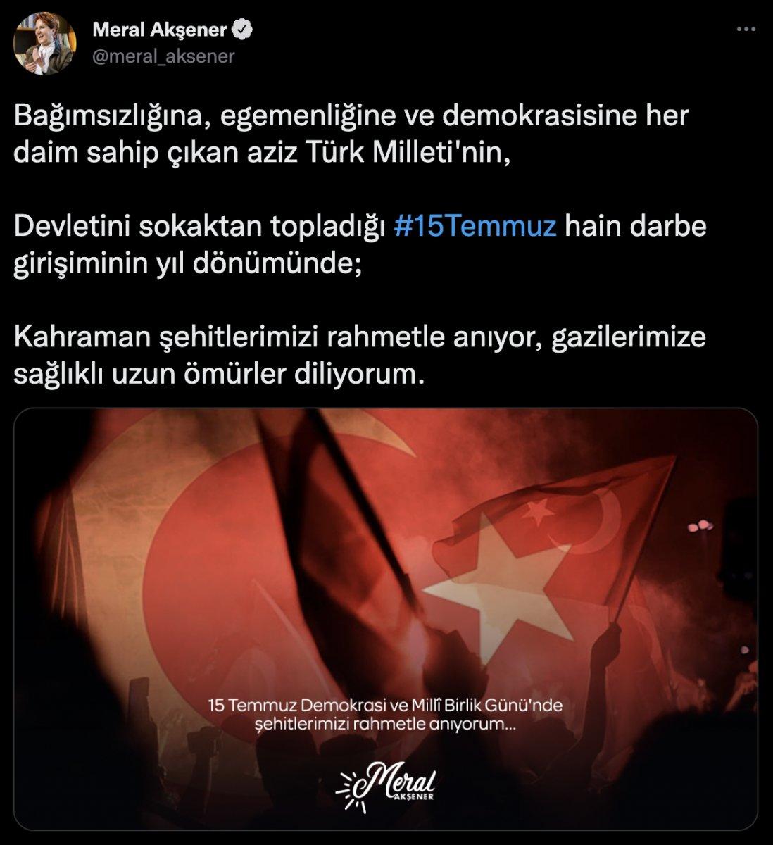 Meral Akşener FETÖ demeden 15 Temmuz'u andı