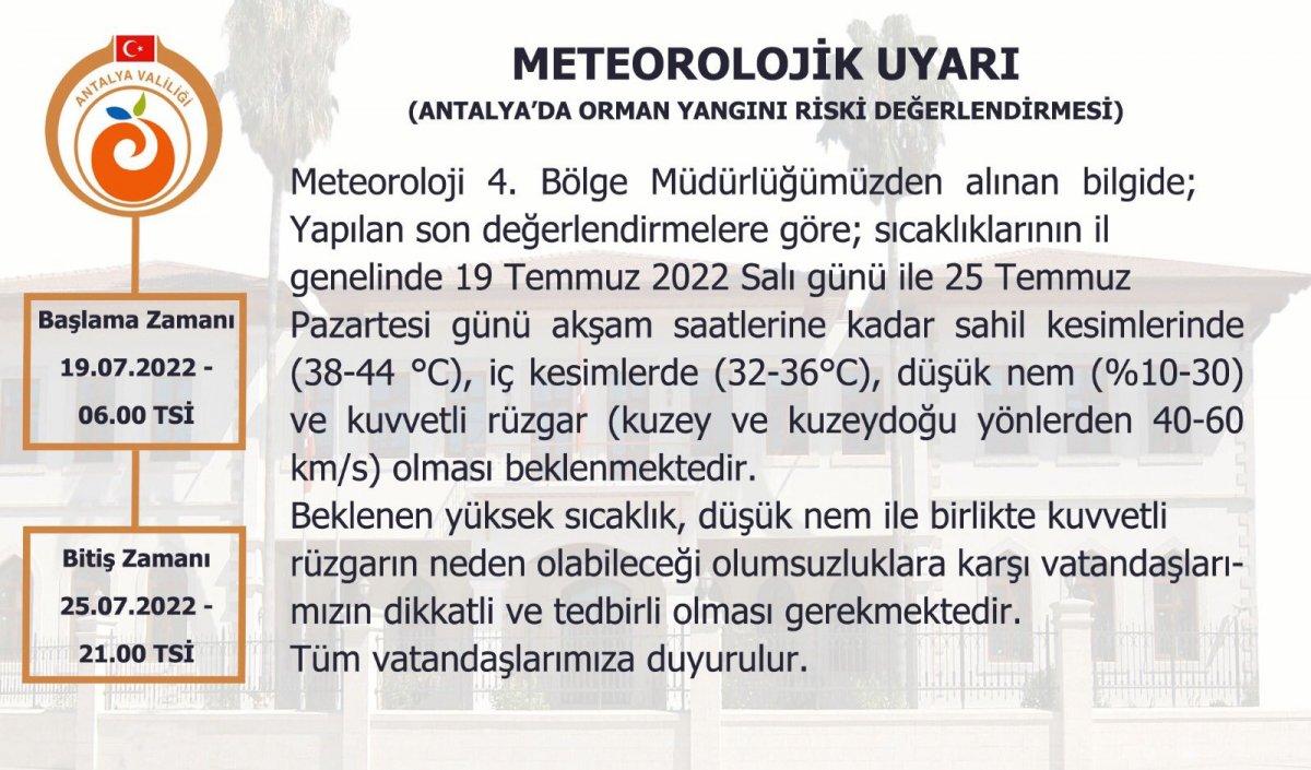 Antalya için yüksek sıcaklık uyarısı