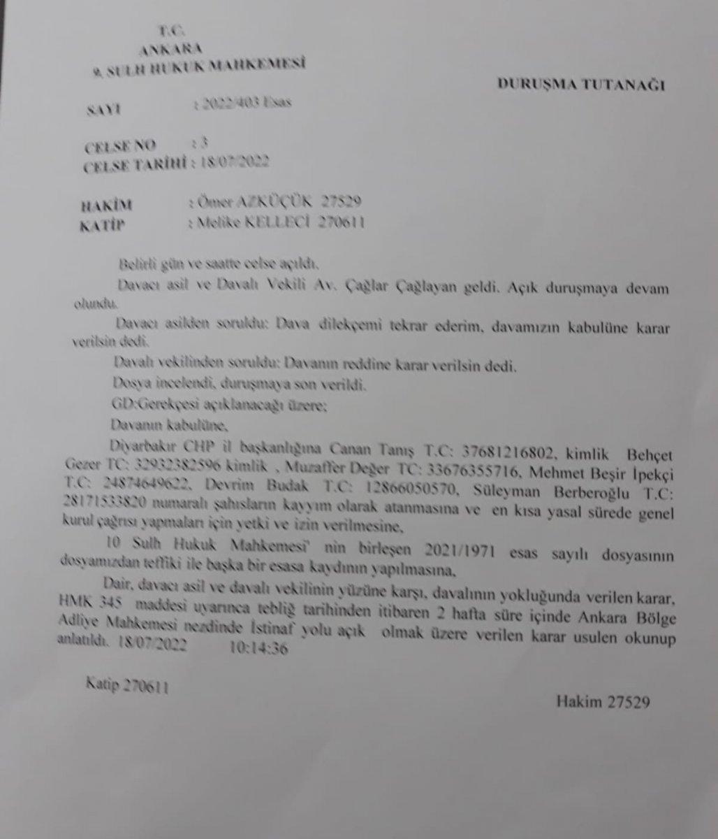 CHP'nin Diyarbakır teşkilatına kayyum atandı