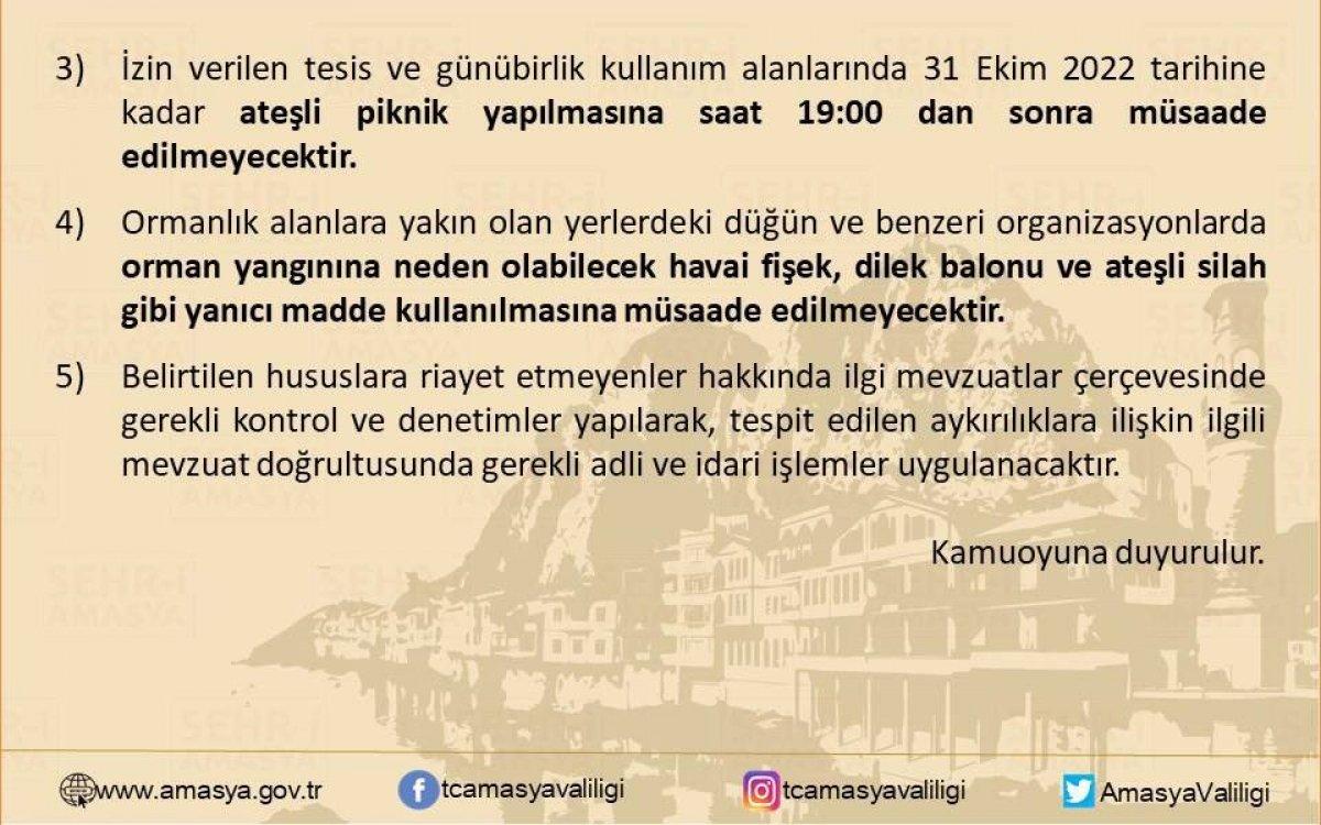 Amasya'da ormana giriş ve çıkışlar yasaklandı