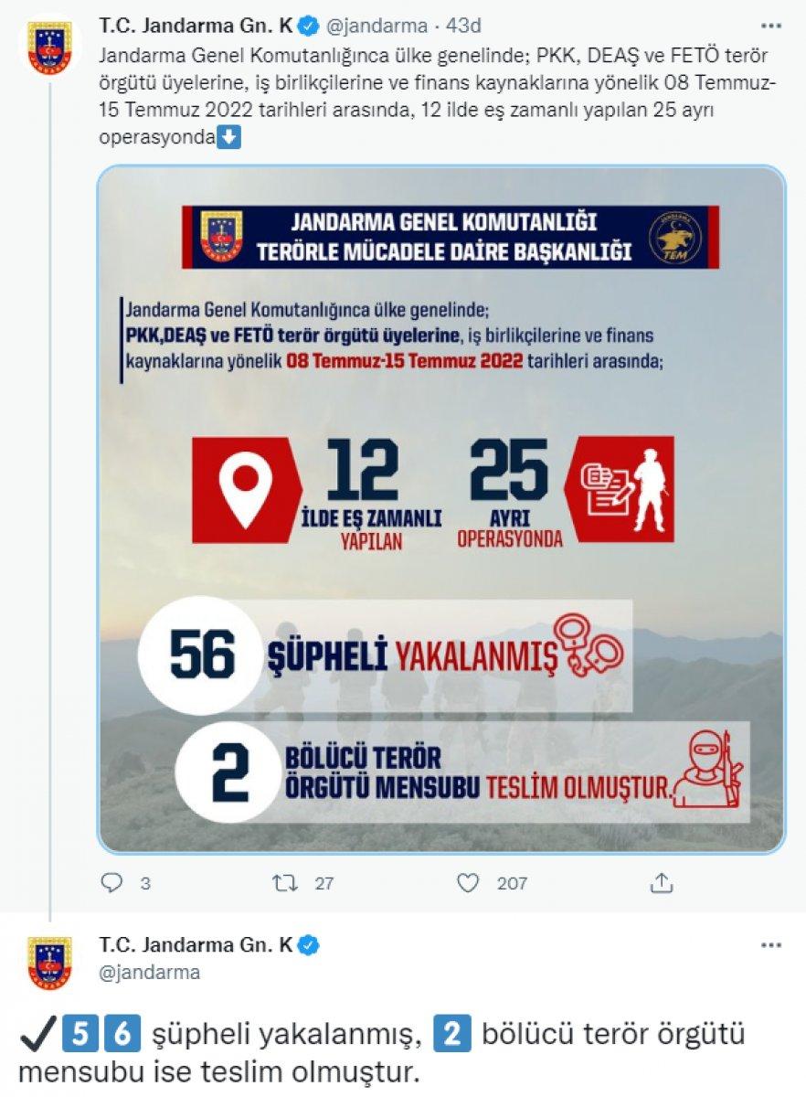 Jandarma terör örgütüne göz açtırmıyor: 56 terörist yakalandı