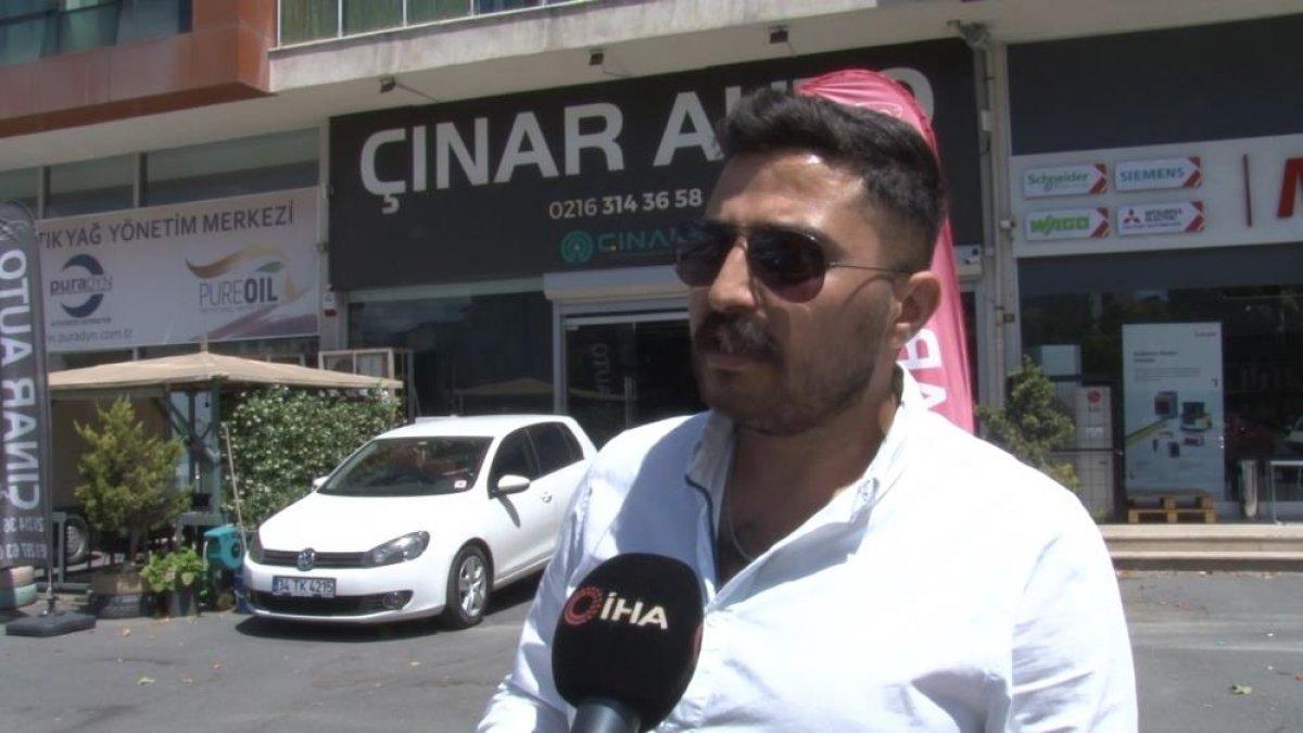 Sancaktepe'de çatıdan düşen şemsiyeden saniyelerle kurtuldu