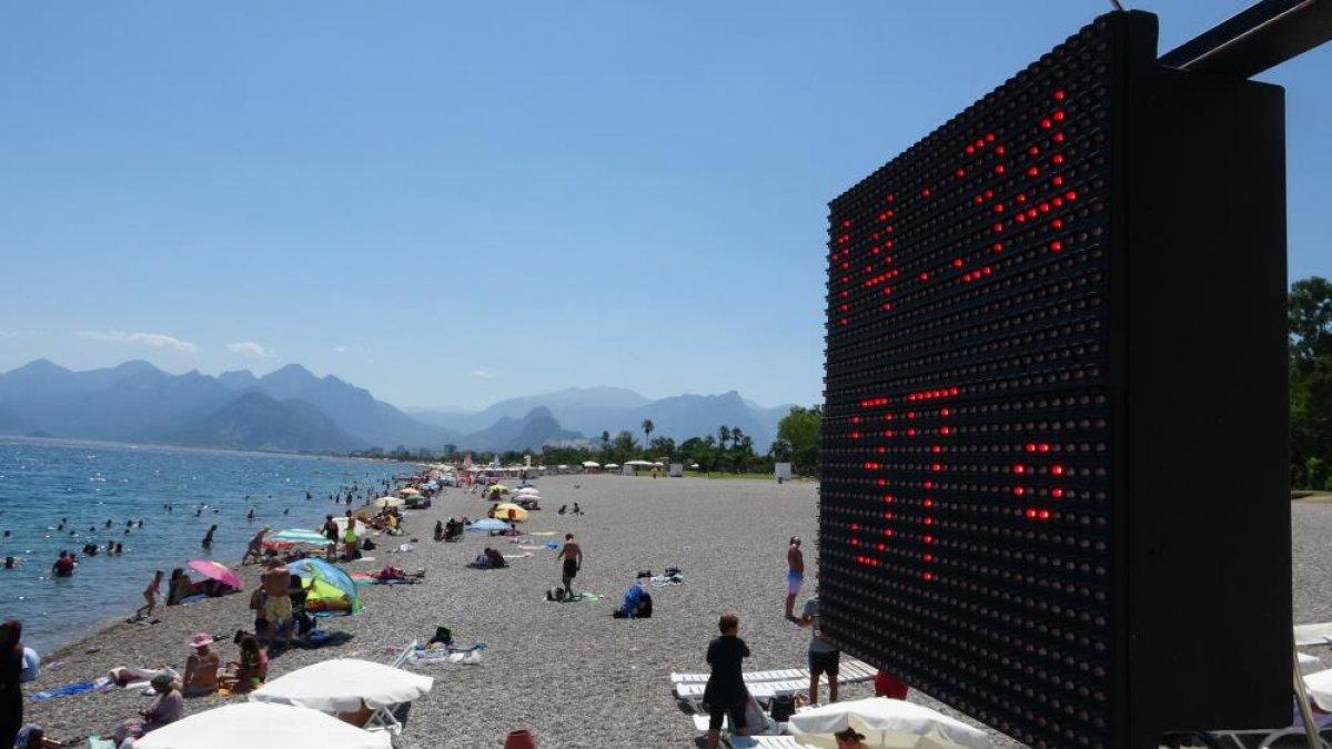 Antalya'da denize girenlerin plaj şemsiyeleri ile imtihanı kameralara yansıdı