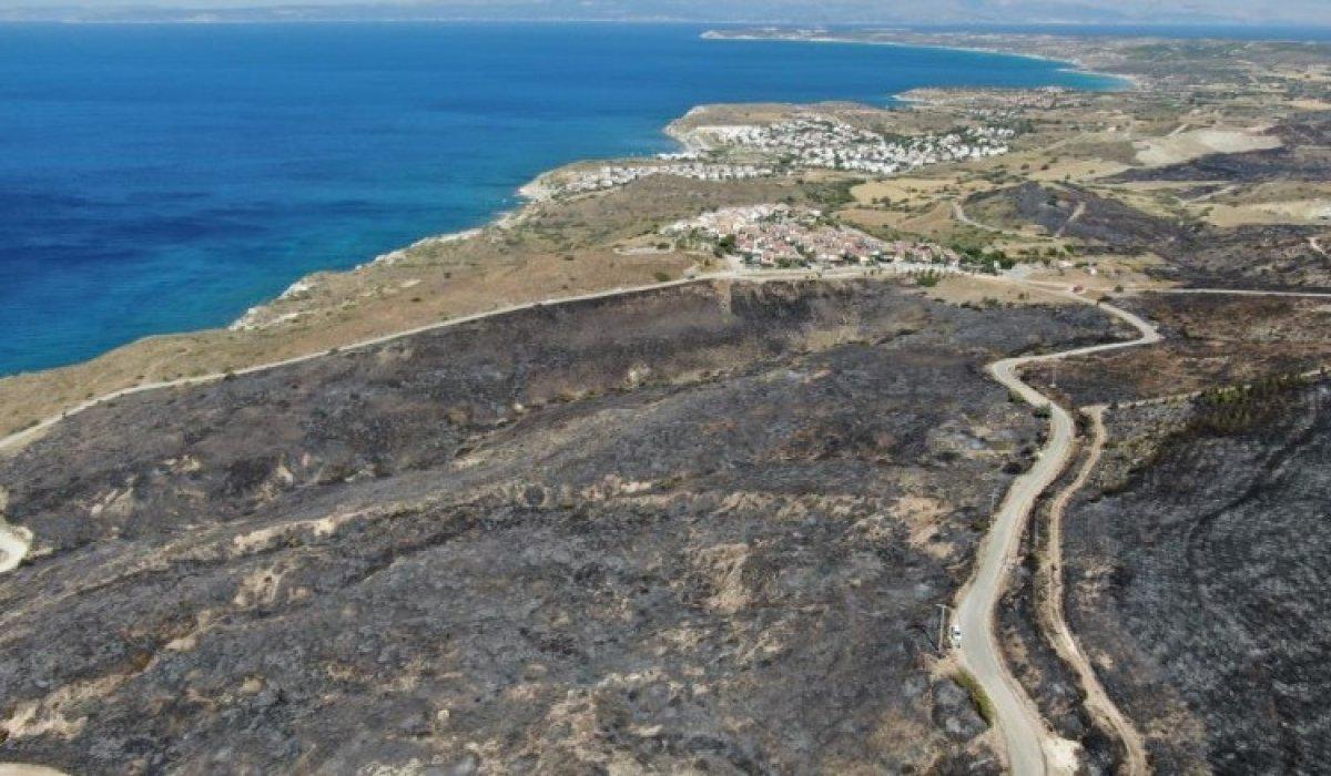 İzmir Seferihisar'da yanan alan havadan görüntülendi