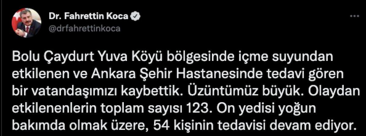 Bolu'da içme suyundan zehirlenen 1 kişi hayatını kaybetti