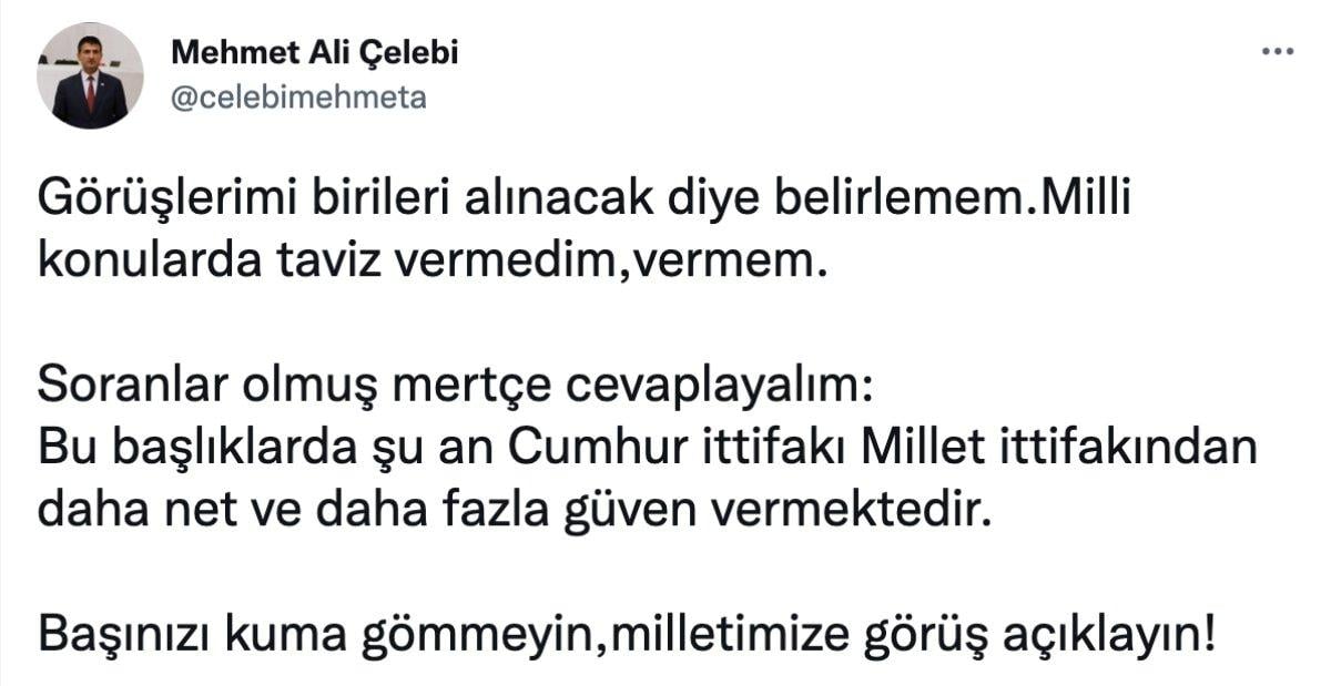 Mehmet Ali Çelebi: Cumhur İttifakı, Millet İttifakı'ndan daha çok güven vermekte