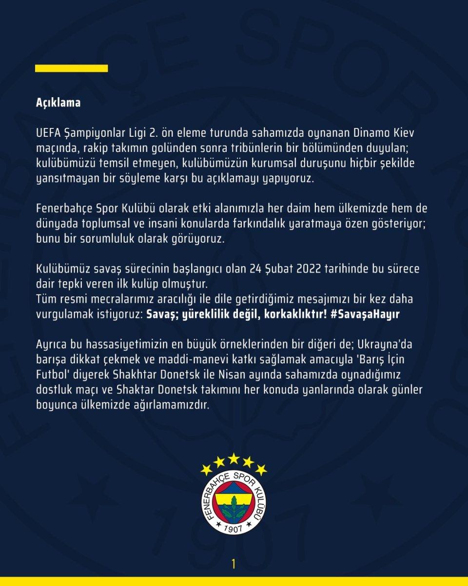 Fenerbahçe'den Ukrayna açıklaması