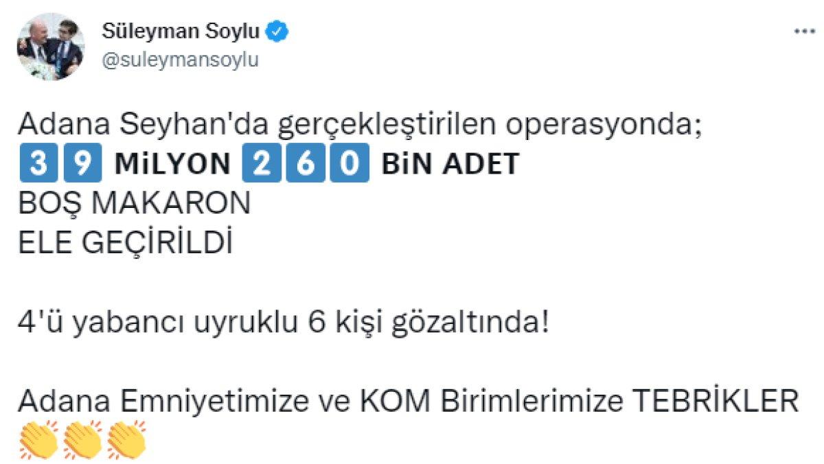 Adana'da 39 milyon boş makaron ele geçirildi
