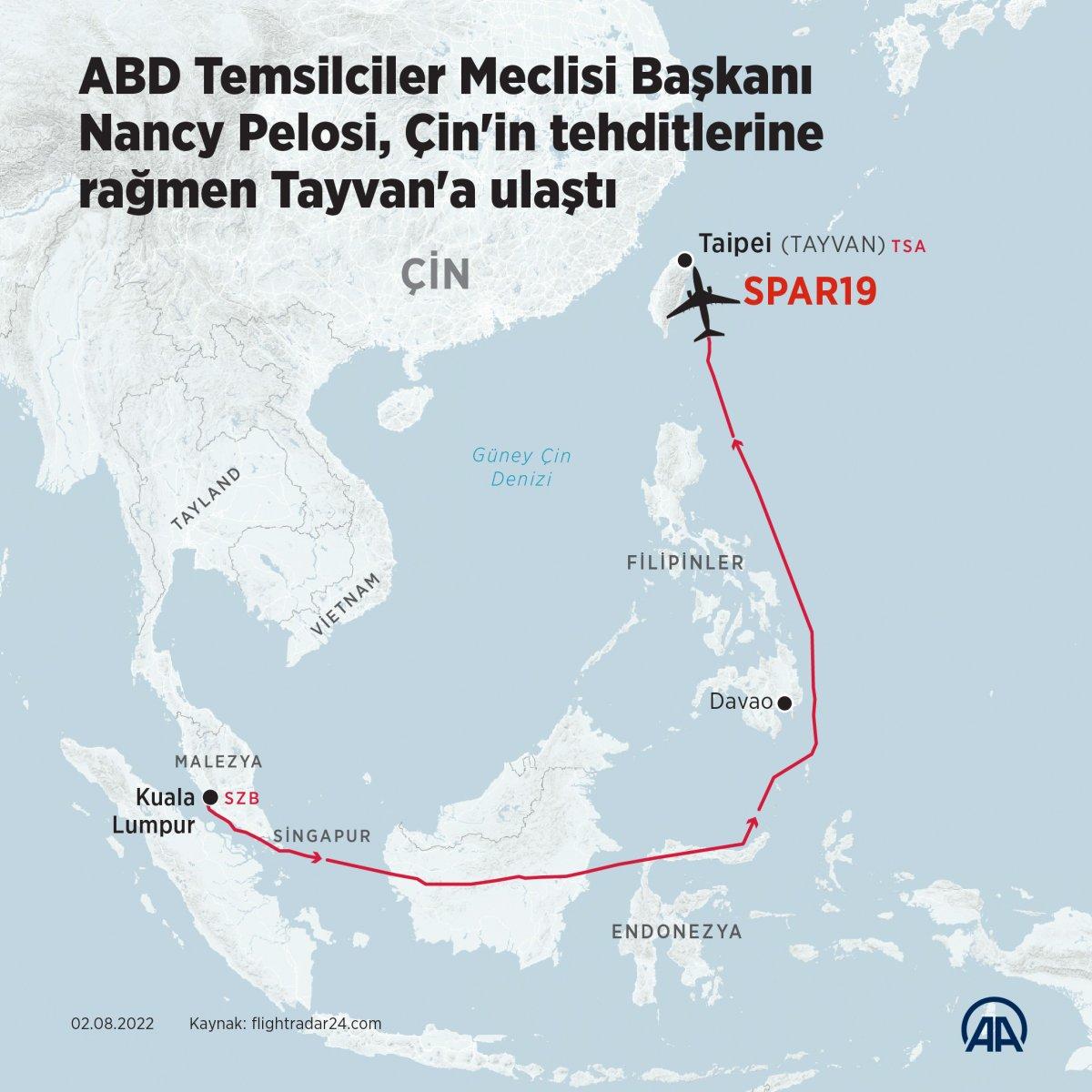 Nancy Pelosi'nin uçağı, Tayvan'a indi