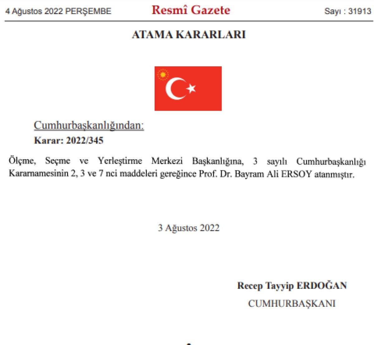 ÖSYM Başkanlığına atama kararı Resmi Gazete'de