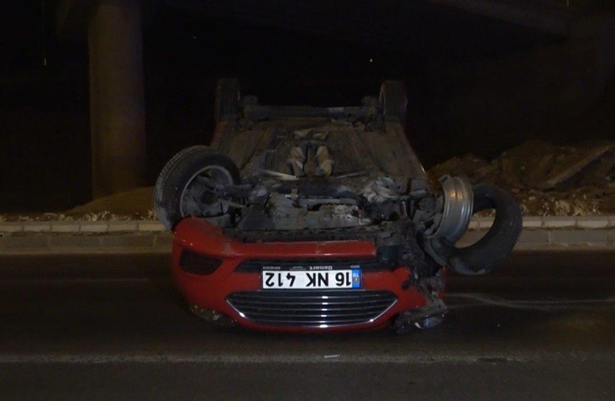 Bursa'da takla atan otomobilin sürücüsü alkollü çıktı