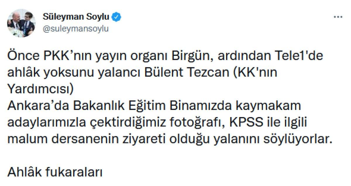 Bakan Soylu'dan Bülent Tezcana: Ahlâk fukaraları