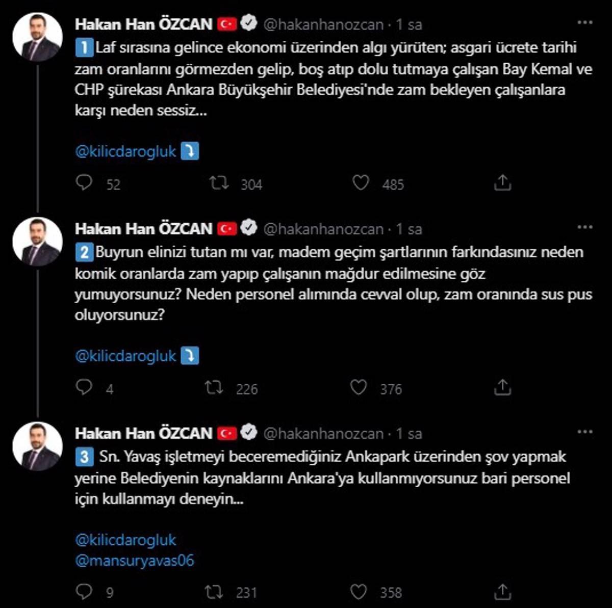 AK Parti Ankara İl Başkanı Hakan Han Özcan'dan CHP'ye işçi maaşları eleştirisi