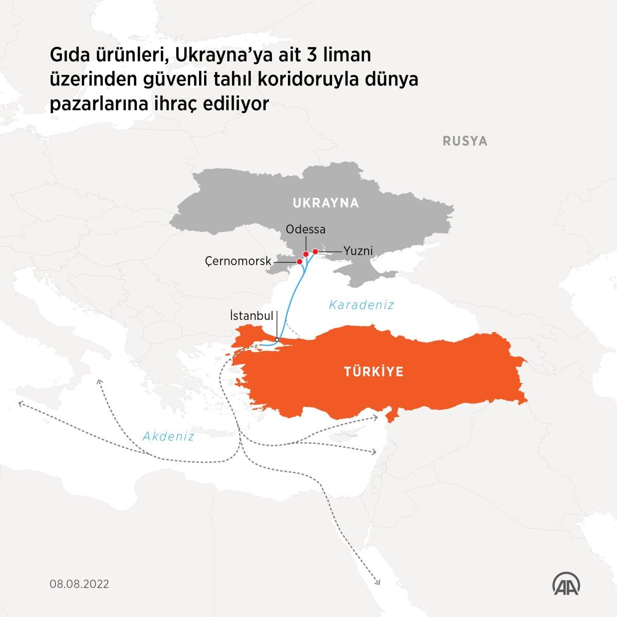 Tahıl koridorundan bir haftada 10 gemiyle 305 bin ton sevkiyat yapıldı