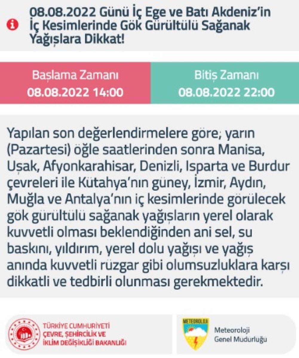 İç Ege ve Batı Akdeniz'in iç kesimleri için kuvvetli sağanak uyarısı