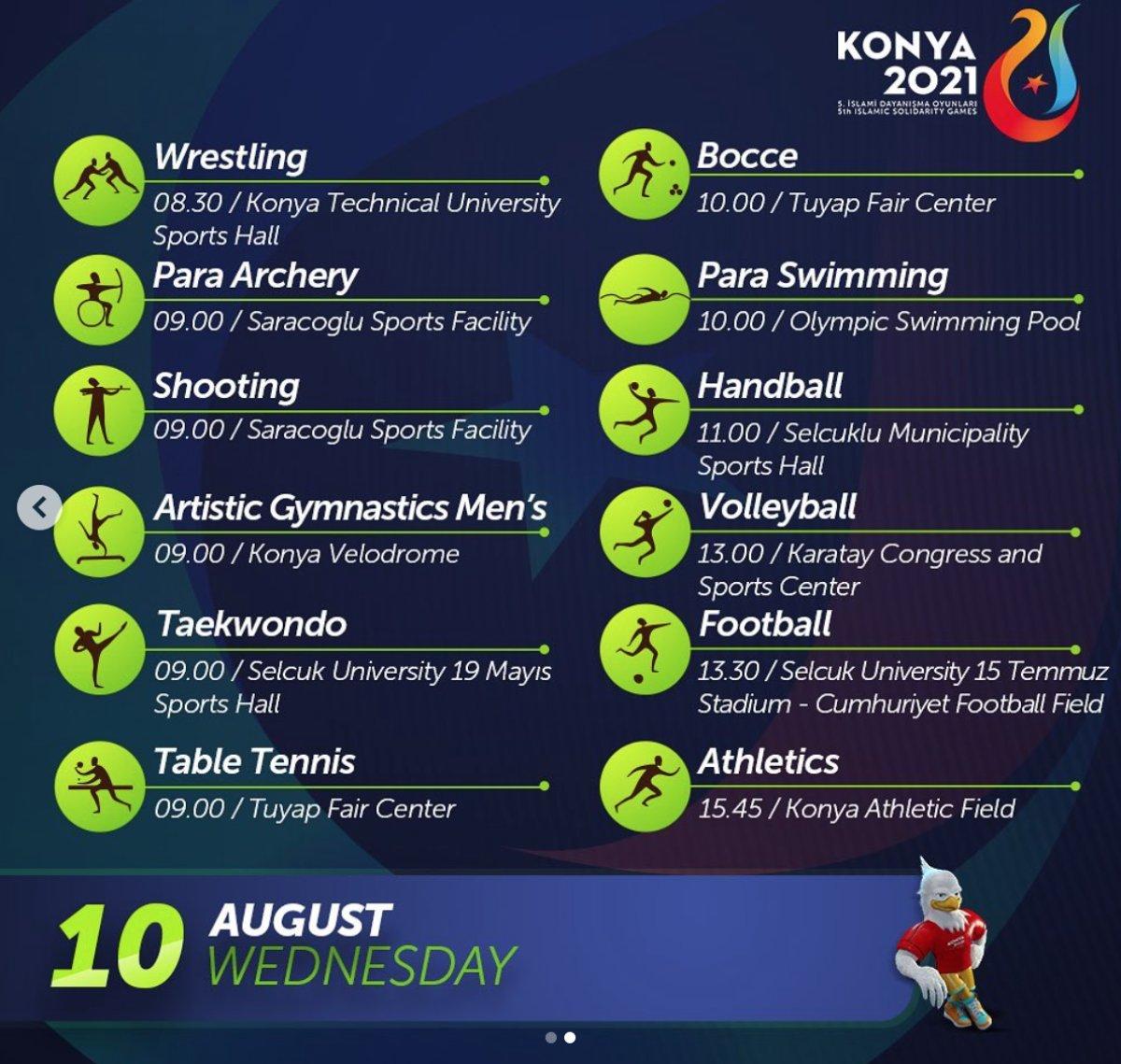 İslami Dayanışma Oyunları'nda 10 Ağustos Çarşamba müsabaka programı!